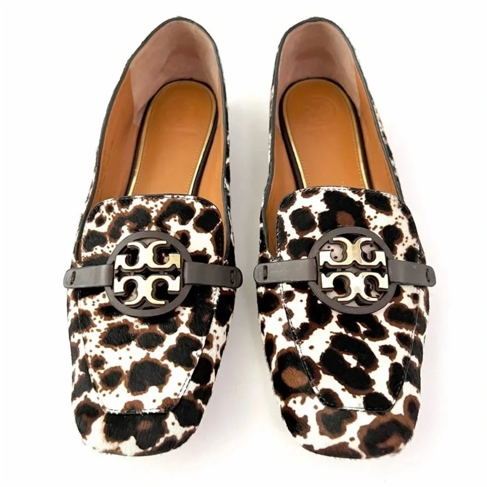TORY BURCH | Cream Leopard Gold Haircalf Metal Miller Loafers 7.5M